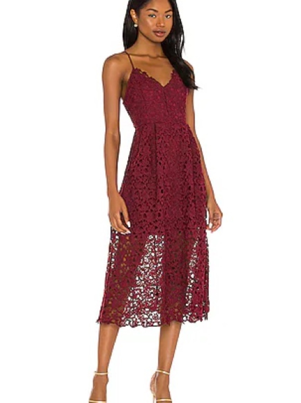 Astr Burgundy Lace Midi Dress NWT S